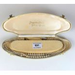 Cased set of Pompadour pearls, double strand 16” length