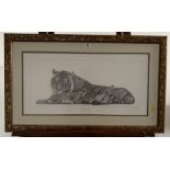 Print of tiger and cub by Gary Hodges. Special open edition signed by the artist. 25” x 12”, frame