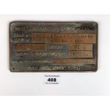 Priestman Bros. Ltd., Hull, England metal railway plaque, 7” x 4” and Foreman badge 2.5” x 0.5”