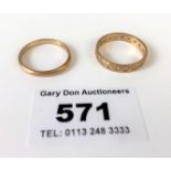 2 9k gold wedding bands, total w: 3.5 gms, sizes N and N/O