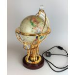 Mother of pearl globe, lights up, 9” diameter, total height 22”