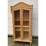 Large pine cupboard. 78.5” high, 39” wide, 21” deep. Slight damage to door.