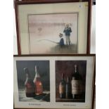 Watercolour of Fisherboys, signed. 17” x 13”, frame 26” x 22” and framed Peter Knaup photos 30” x