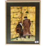 Watercolour of 2 rabbis at the Wailing Wall, signature indecipherable. 12.5” x 9”, frame 15.5” x