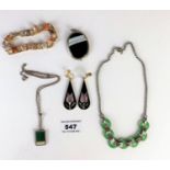 Assorted dress jewellery including 2 necklaces, bracelet, earrings and brooch