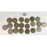 20 Half crown coins, pre-1947, half silver, w: 9 ozt