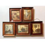 5 framed prints of domestic scenes, 4@ 12.5” x 11”, 1@ 14” x 11.5”