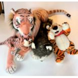Stuffed toy tiger and cub, Kellogg’s Tony the Tiger and Husky dog