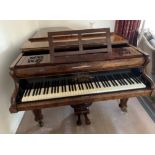 Burr walnut Grand piano and double piano stool. John Broadwood and Sons Ltd, piano 92” long, 52”