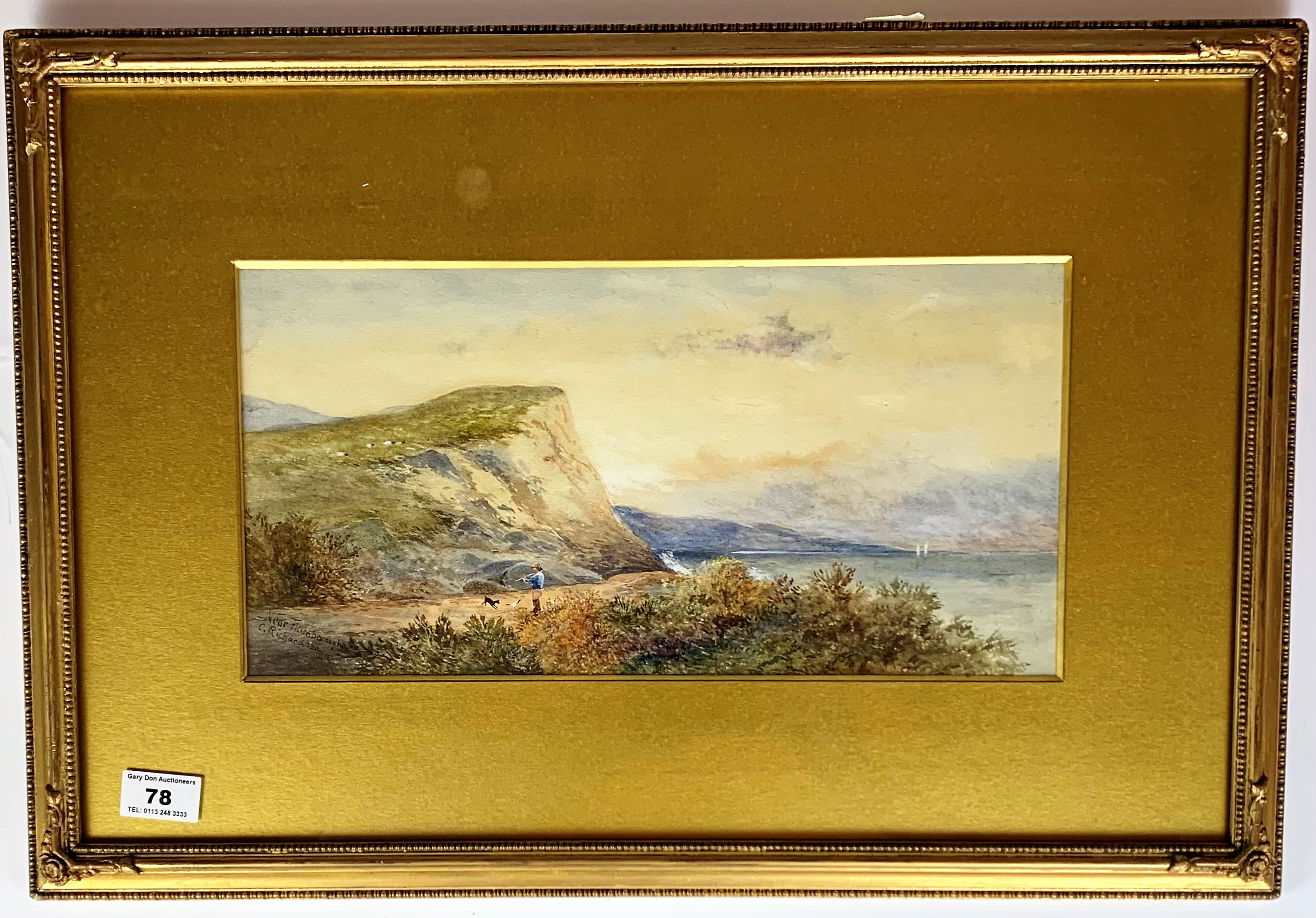 Watercolour “Near Flamborough” by C. Richardson. 14” x 7”, frame 22” x 14.5”.