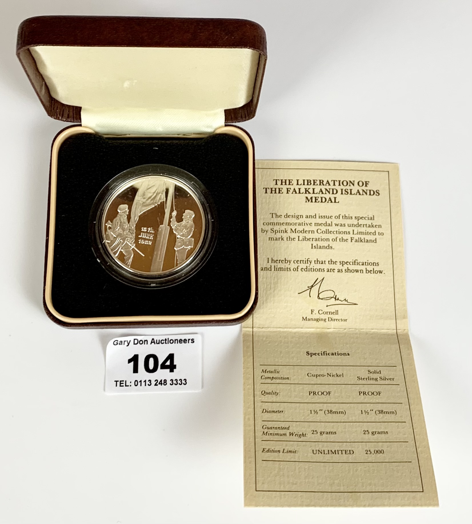 Boxed Spink Modern Collections Ltd. Silver Proof Coin 1982 to commemorate the Liberation of the