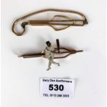 Cricketer brooch by Lambournes (B’ham) Ltd. And plated bar bracelet