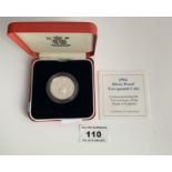 Boxed Royal Mint 1994 UK Silver Proof Two Pound Coin commemorating the Tercentenary of the Bank of
