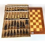 Large chessboard 19” square and box of chess pieces
