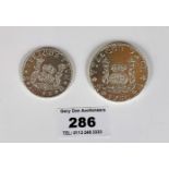 Mexico 1759 silver 4 reals, w: 14.9 gms and Mexico 1732 silver 8 reals, w: 30.4 gms