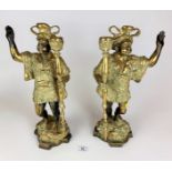 Pair of heavy brass figures that adorned a staircase, 15 “ high