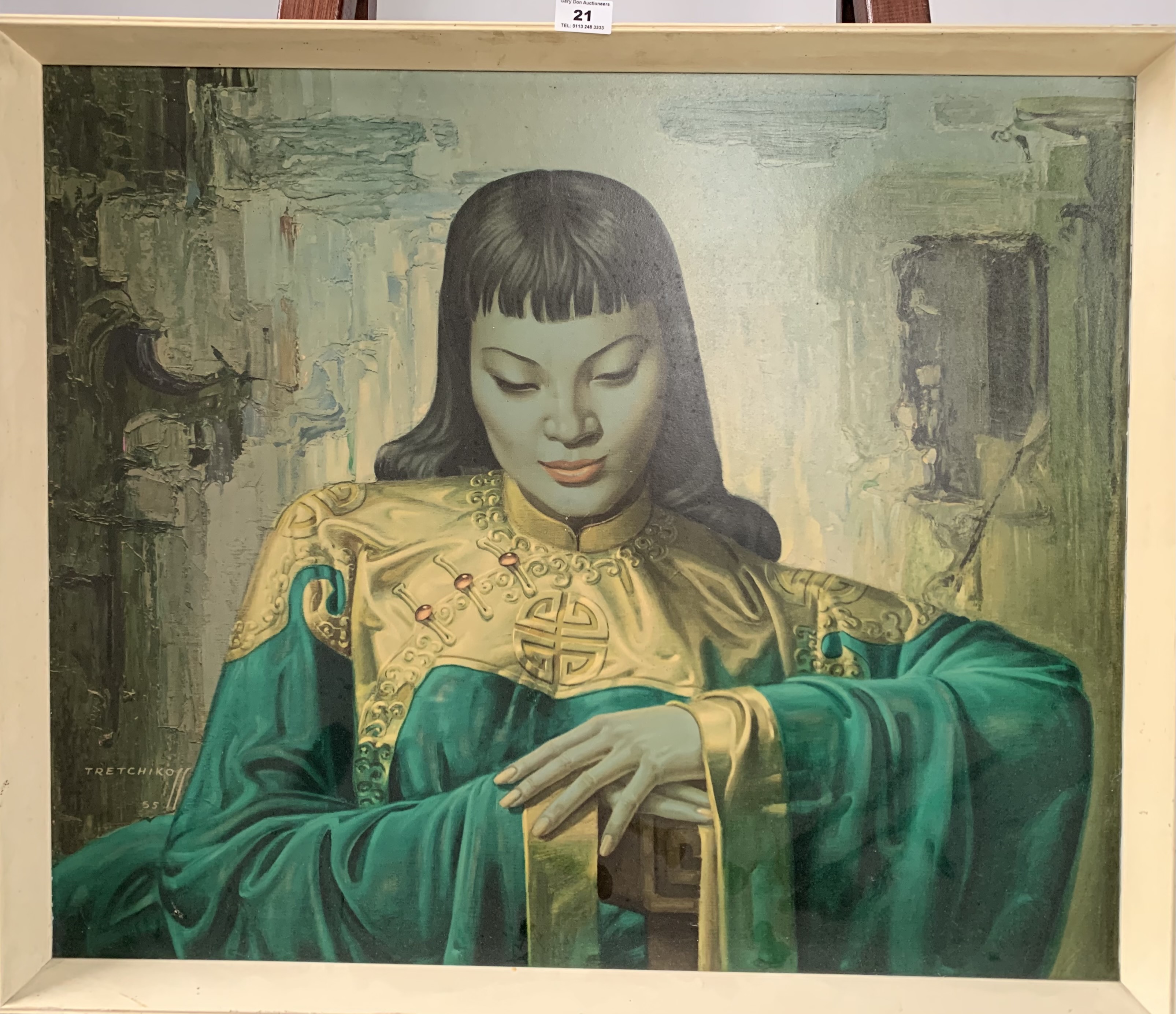 Print on board, “Lady from the Orient” by V. Tretchikoff, 27” x 22.5”, frame 29” x 24.5”. Print good