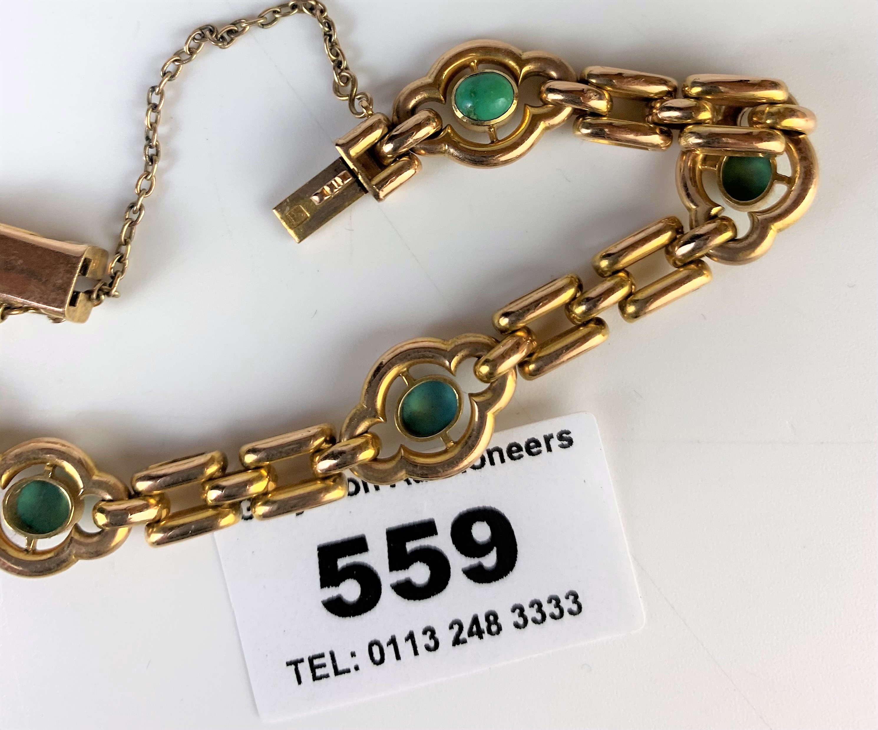 15k gold and turquoise stone bracelet, w: 14.3 gms, length 7” - Image 4 of 4