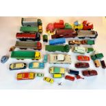 Box of assorted loose plastic and metal vehicles