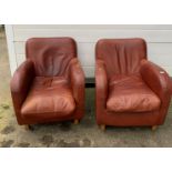 Pair of leather armchairs. 27” wide,29” deep, 33” high, general wear.