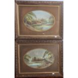2 large oval oil paintings by B. Wallinger “Richmond Castle” and “Ludlow Castle”. 22.5” x 15”, frame