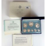 Boxed Franklin Mint Coinage of Belize, Silver Proof set of 8 coins with packet of special gloves