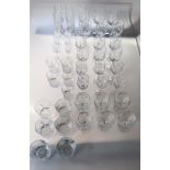 46 cut glasses comprising of 6 champagne flutes, 5 red wine glasses, 6 white wine glasses, 6