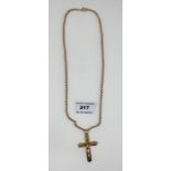 9k gold necklace, length 19” with 9k gold cross pendant, length 2”. Total w: 9.8 gms