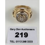 9k gold gents ring with white stones, size Q/R, w: 10.6 gms