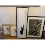 Pair of leopard pictures, lion picture and cat print by Manet