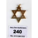 9k gold Star of David pendant, length 1.5”, w: 6.1 gms