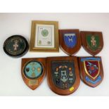 6 military plaques and framed regiment badge