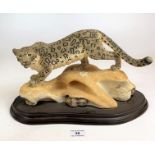 Large Country Artists Natural World Snow Leopard ‘Mountain Spirit’ on wooden plinth, 16” long x 9.5”