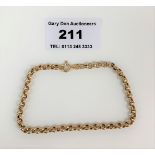 9k gold bracelet, length 7”. W: 2.6 gms.