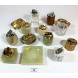 7 assorted table lighters, 6 onyx table lighters and onyx ashtray
