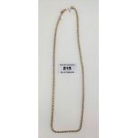 9k gold necklace, length 22”, w: 8 gms