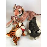 Large plush stuffed toy tiger and cub, Tony the tiger and wolf cub