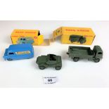 Boxed Dinky Toys, no. 623 Army Covered Wagon, no. 481 Bedford Ovaltine Van and unboxed no. 673 Scout