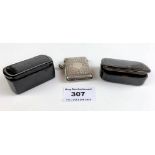 Silver striker vesta case 2” long and 2 ebony snuff boxes