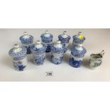 8 Spode The Blue Room Collection lidded spice jars 4.5” high (no damage) and small blue/white jug (