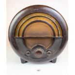 Ekco AC76 Superhet round Bakelite radio, 16” high x 7.5” wide