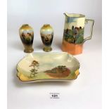 Royal Doulton English Cottages dish 9.5” x 6.5” and jug 8” high