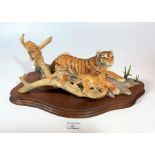 Border Fine Arts tiger with cubs on wooden plinth. Plinth measures 16” long x 9” wide. Ltd. Ed. 85/