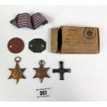 Original War Office box containing WW2 1939-45 star, Italy star, Monte Cassino Maj 1944 cross, 1
