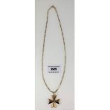9k gold necklace, length 18” with 9k Maltese cross pendant, length 1.25”, total w: 8.4 gms