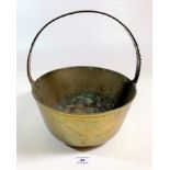 Large brass jam pan with handle, 11” wide x 13” high