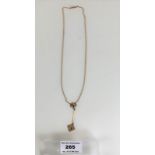 9k gold necklace with pendant, necklace 16” and pendant 2”, total w: 2.8 gms