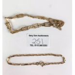 9k gold gate bracelet with heart lock, length 7” and 9k gold bracelet, length 7”, total w: 5.2 gms