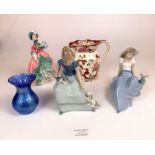 Masons Mandalay Red Jug 6” high, Royal Doulton HN1922 ‘Spring Morning’ figure, 2 Nao figures and a