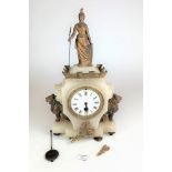 Damaged onyx and ormolu French clock with Britannia and lion figures, 18” high x 10” wide.